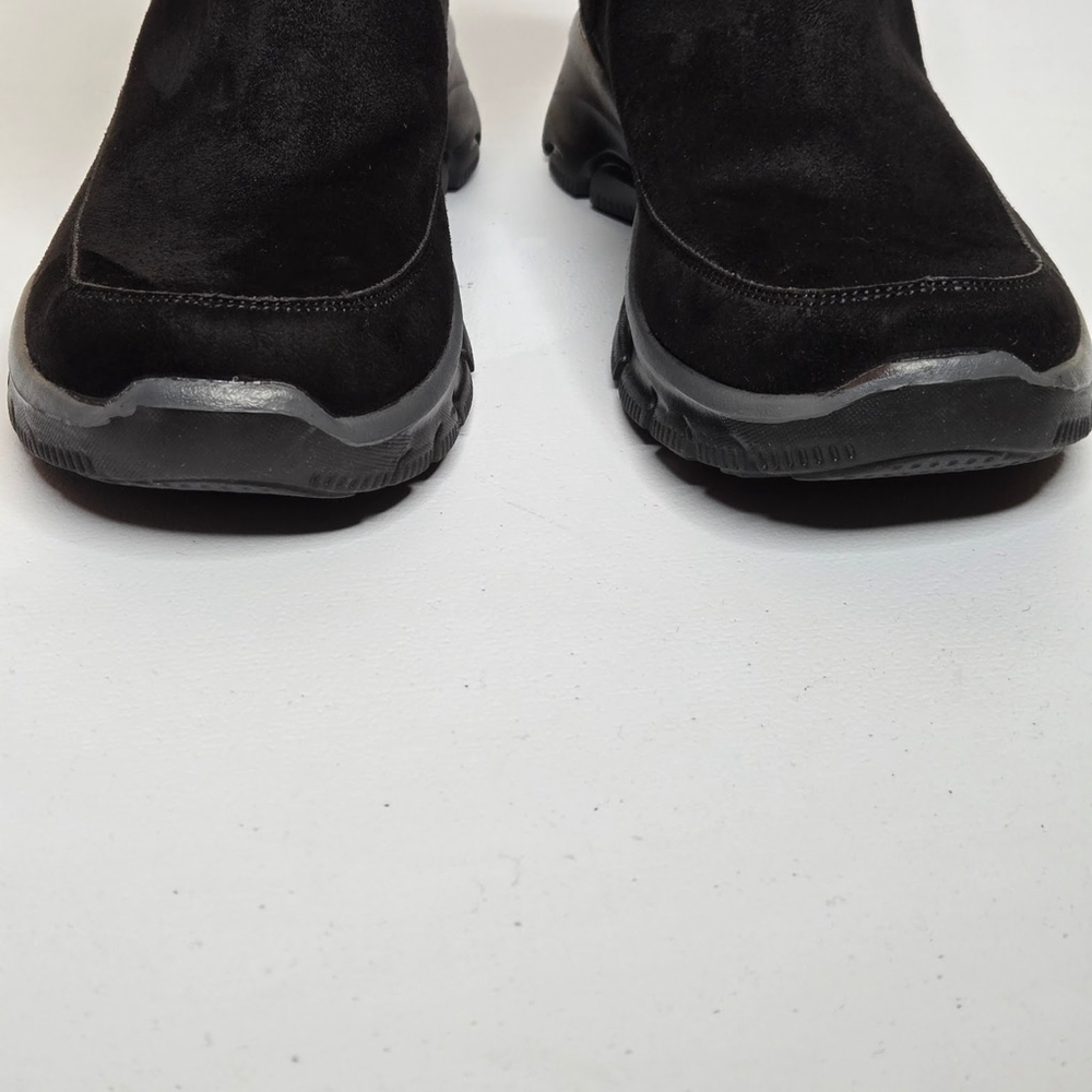 Skechers Chile Black Faux Suede Memory Foam Knit Cuff Ankle Boot Bootie Sz 6 - Picture 7 of 11
